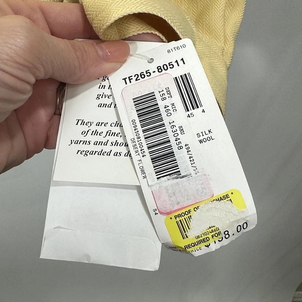Pendleton Light Yellow Button-Up Jacket silk wool size 16. NWT.